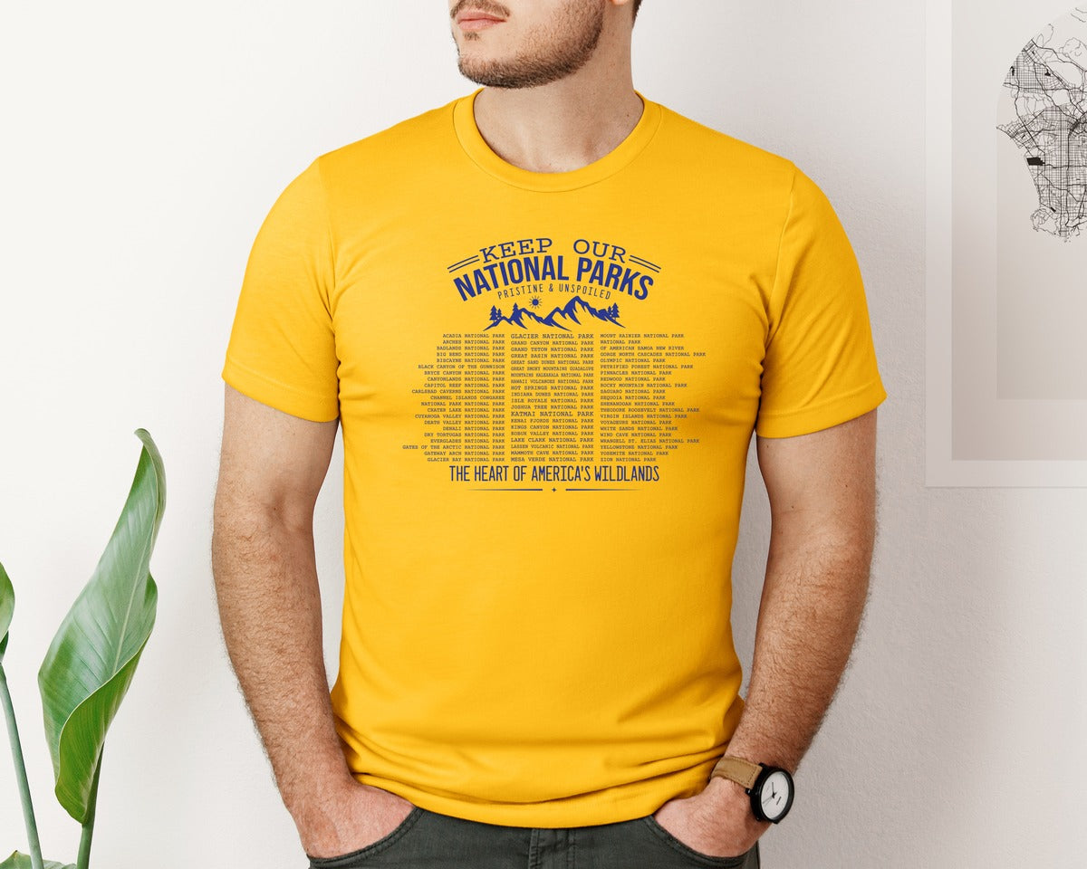 brand:Bella Canvas|color:Gold|Keep Our National Parks Pristine And Graphic T-Shirt