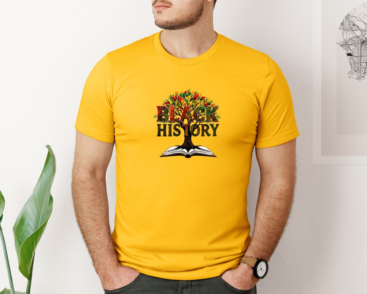 brand:Bella Canvas|color:Gold|Black History Month Tree Of Knowledge Graphic T-Shirt
