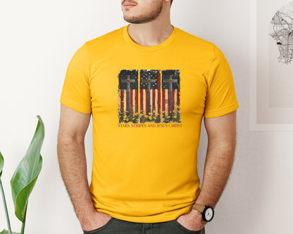 brand:Bella Canvas|color:Gold|Stars And Stripes And Jesus Christ Graphic T-Shirt