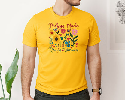 brand:Bella Canvas|color:Gold|Praying Mama Raising Warriors Boho Graphic T-Shirt