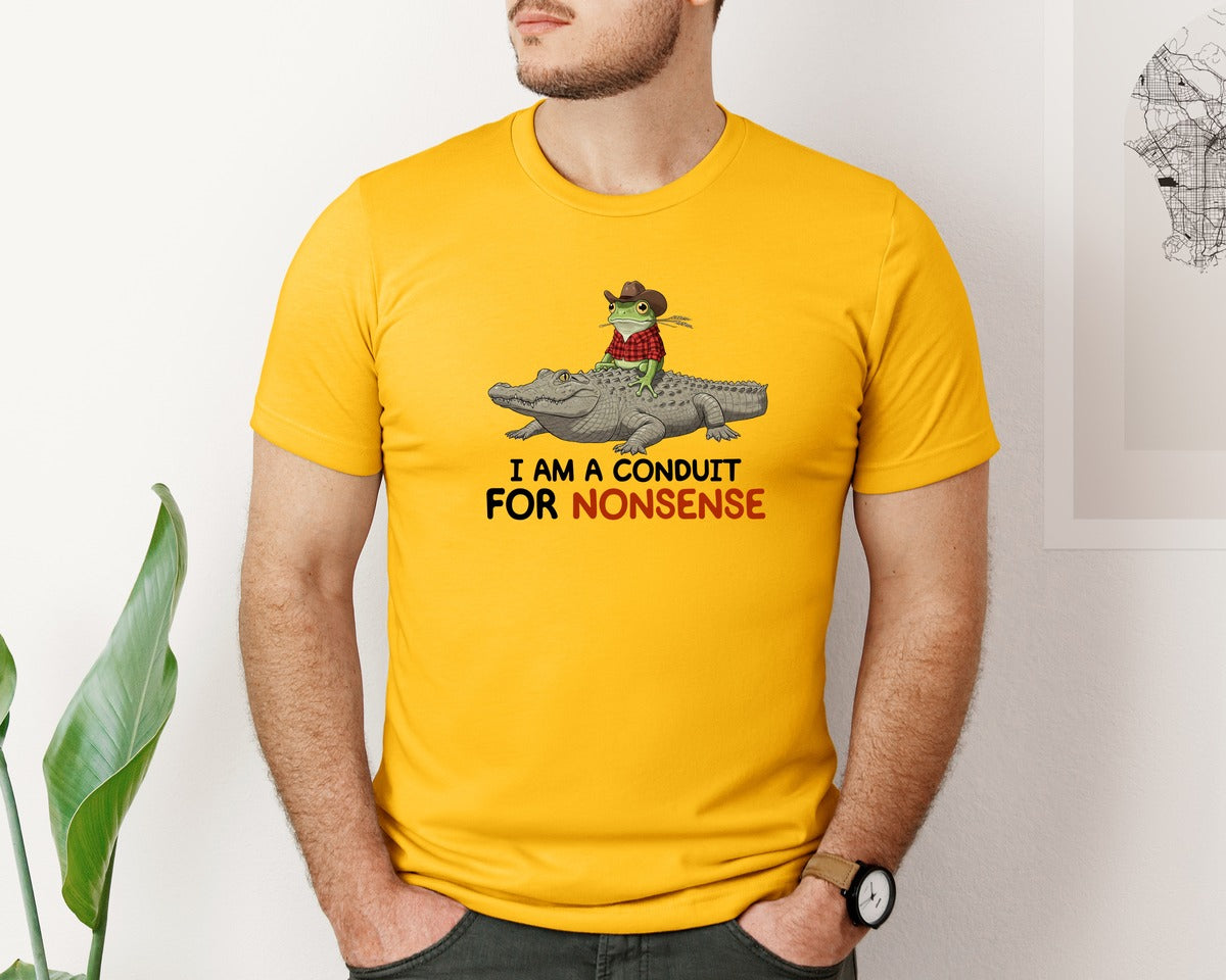 brand:Bella Canvas|color:Gold|I Am A Conduit For Nonsense Frog And All Graphic T-Shirt