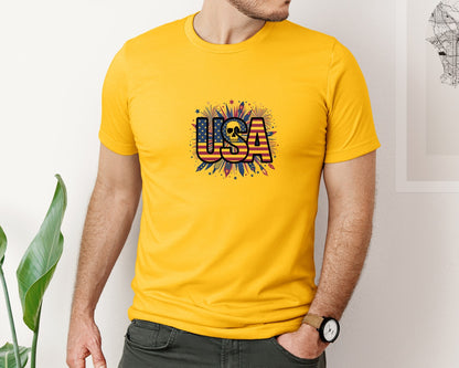 brand:Bella Canvas|color:Gold|Usa Skull Fireworks 4Th Of July T Shirt 2 Graphic T-Shirt
