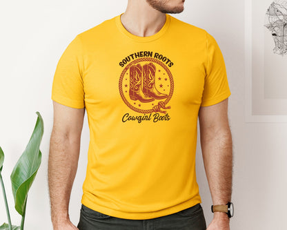 brand:Bella Canvas|color:Gold|Southern Roots Cowgirl Boots Cowgir Graphic T-Shirt