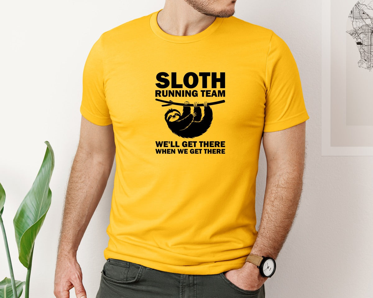 brand:Bella Canvas|color:Gold|Sloth Running Team T Shirt 2 Graphic T-Shirt