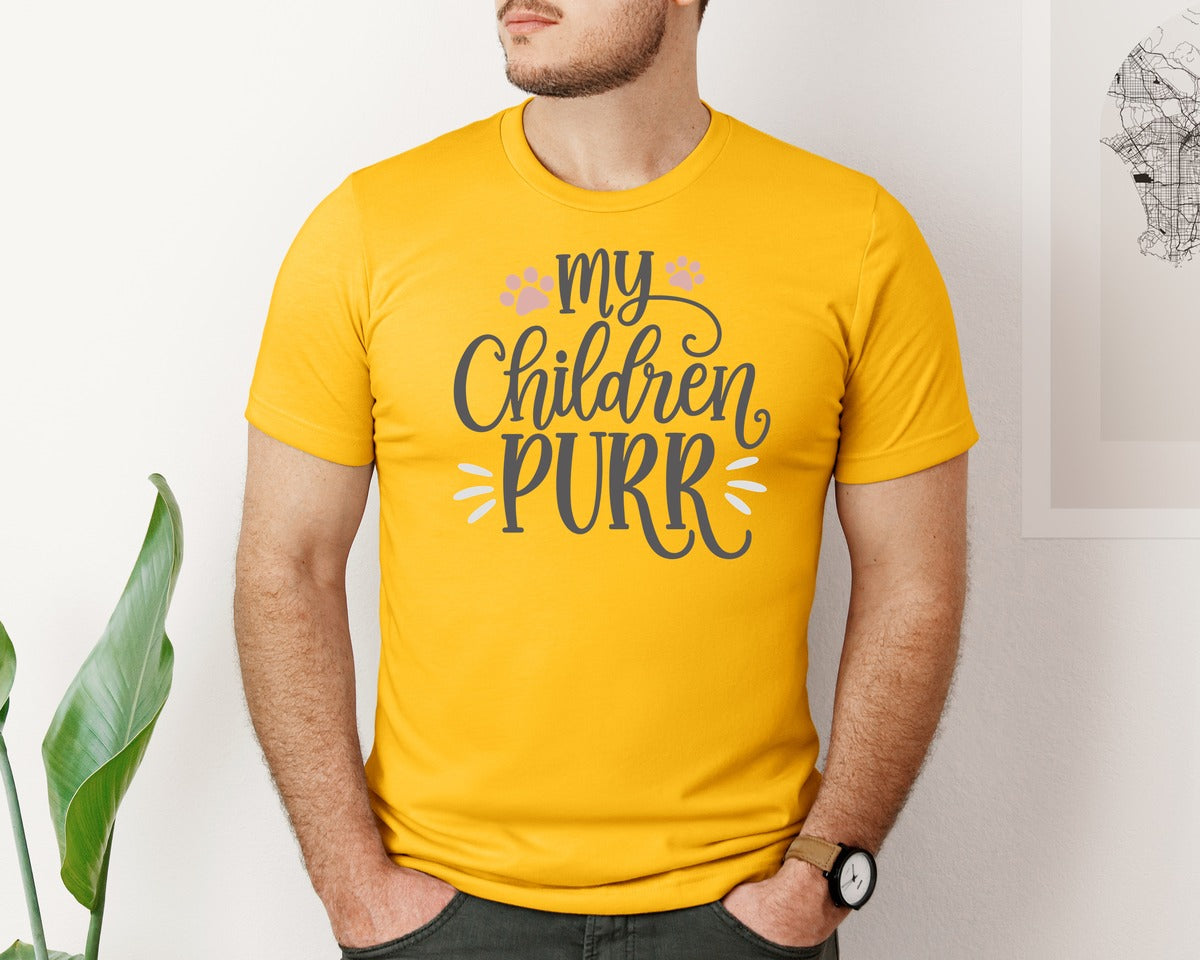 brand:Bella Canvas|color:Gold|My Children Purr Cute Cat Quote Graphic T-Shirt