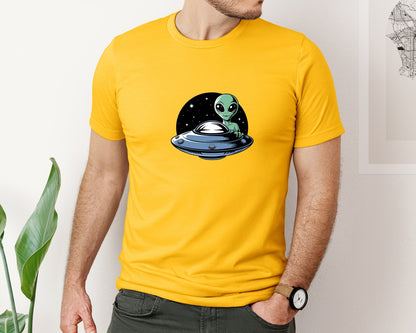 brand:Bella Canvas|color:Gold|Retro Vintage Ufo Alien T Shirt Design 4 Graphic T-Shirt