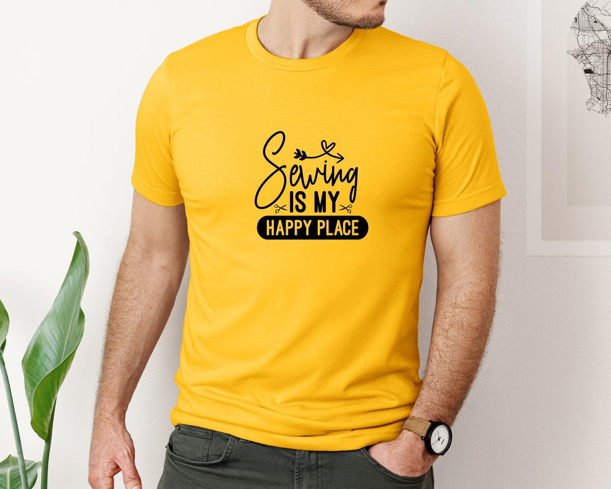 brand:Bella Canvas|color:Gold|Sewing Is My Happy Place 36 Graphic T-Shirt
