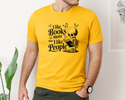 brand:Bella Canvas|color:Gold|I Like Books More Than I Like People 3 Graphic T-Shirt