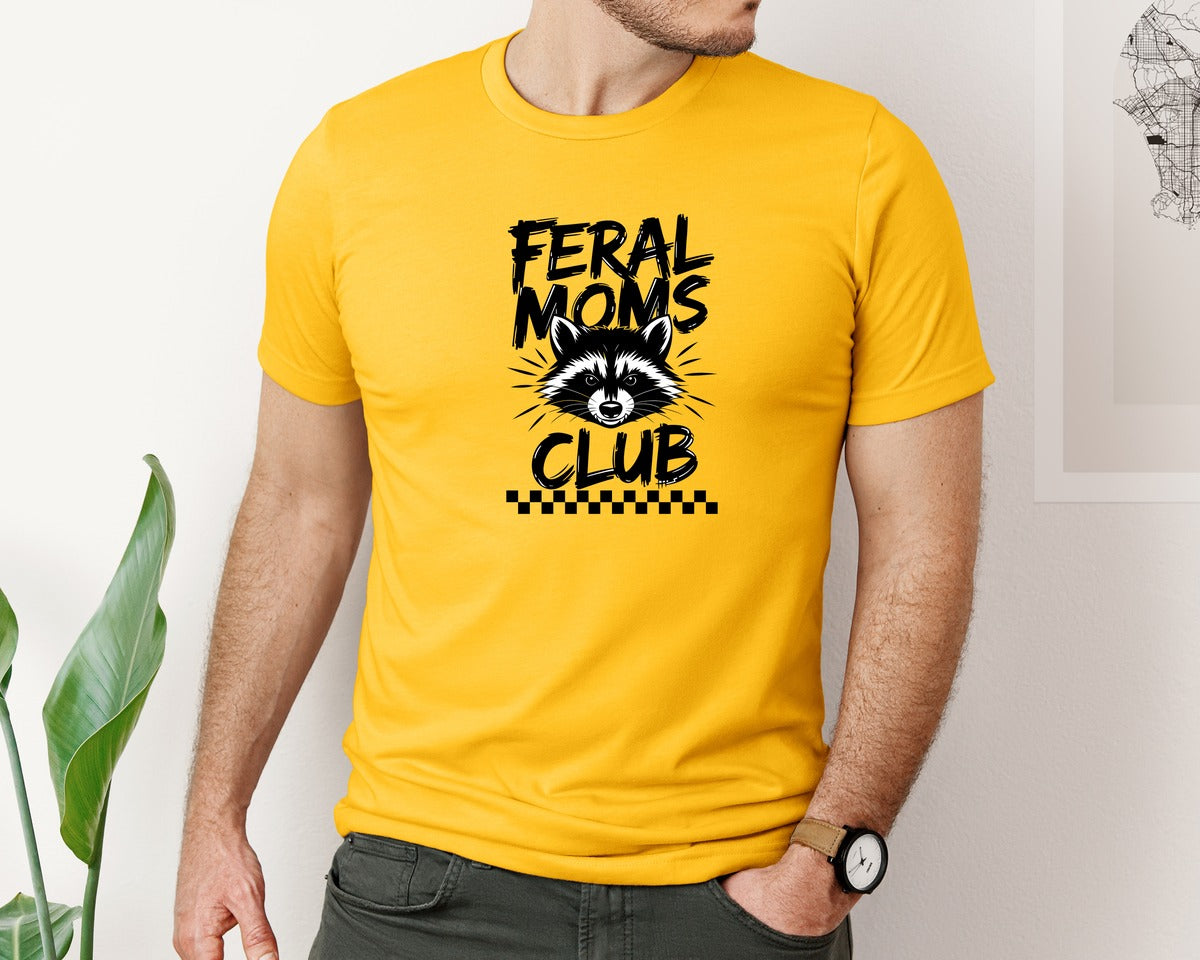 brand:Bella Canvas|color:Gold|Feral Moms Club Mom Life Raccoon Graphic T-Shirt
