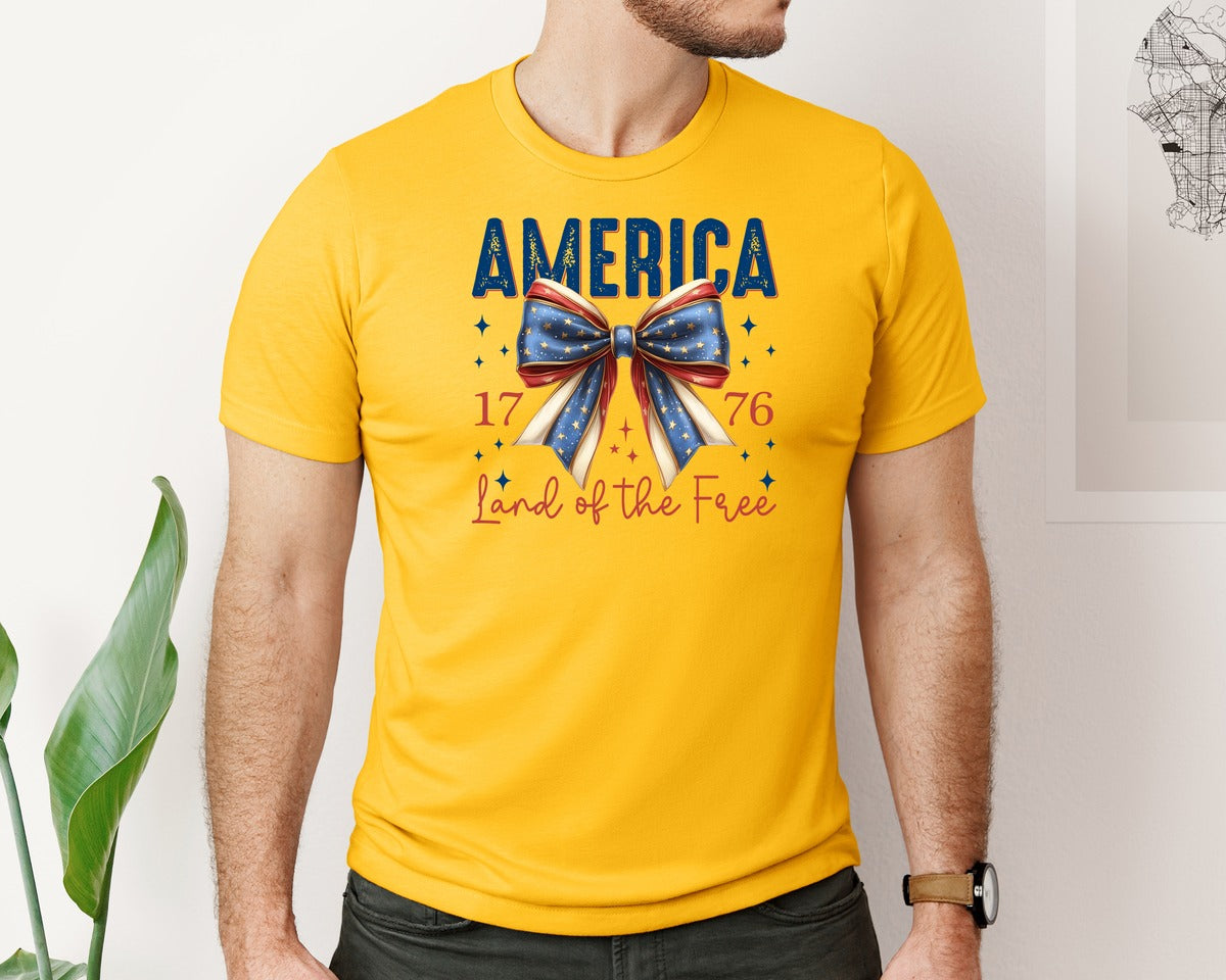 brand:Bella Canvas|color:Gold|America Bow Land Of The Free Graphic T-Shirt
