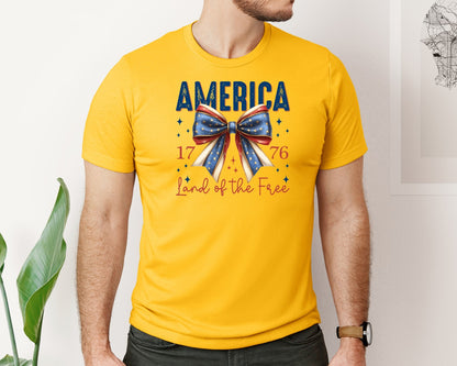 brand:Bella Canvas|color:Gold|America Bow Land Of The Free Graphic T-Shirt