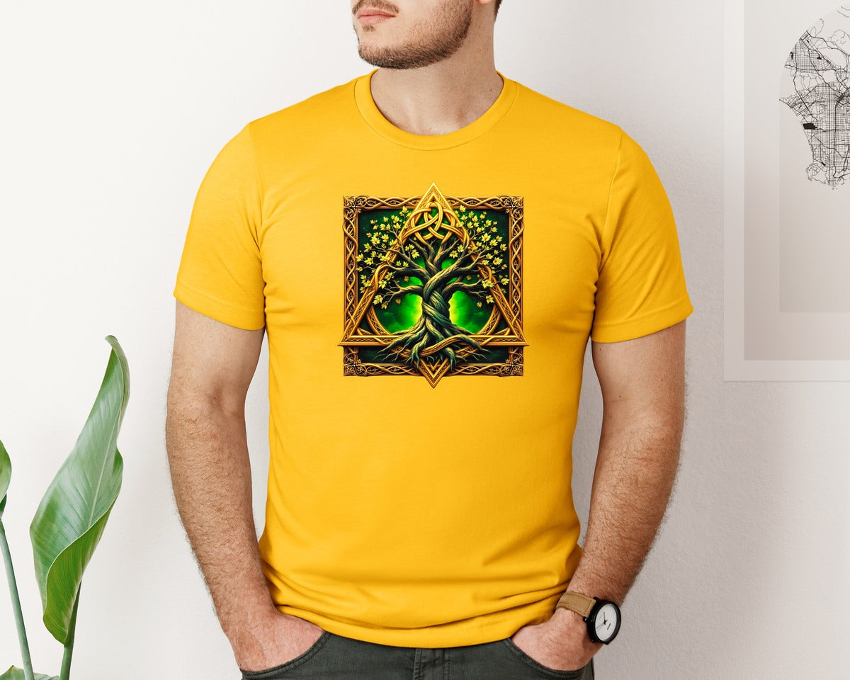 brand:Bella Canvas|color:Gold|Celtic Tree Of Life Mystical Tree Graphic T-Shirt
