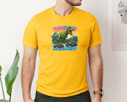 brand:Bella Canvas|color:Gold|Dinosaur Monster Truck T Rex Graphic T-Shirt