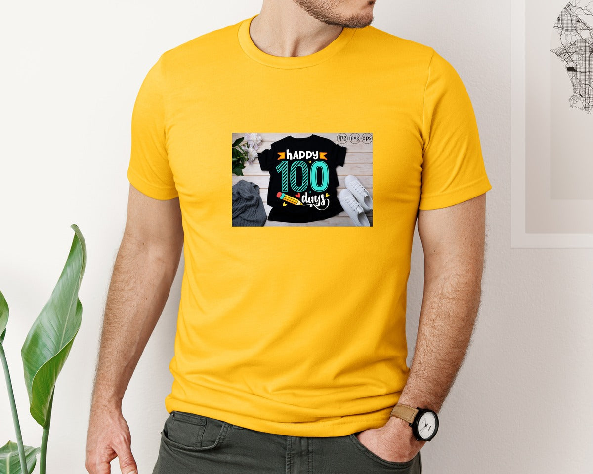 brand:Bella Canvas|color:Gold|100 Days Of School Shirt 10 Graphic T-Shirt