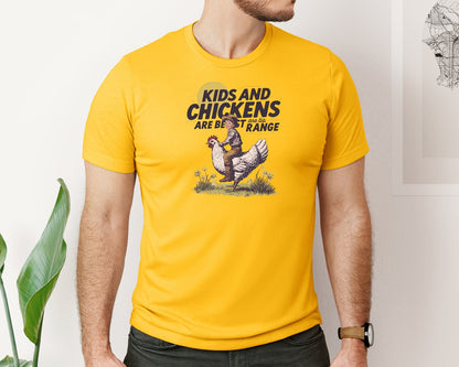 brand:Bella Canvas|color:Gold|Kids And Chickens Vintage Farm Graphic T-Shirt