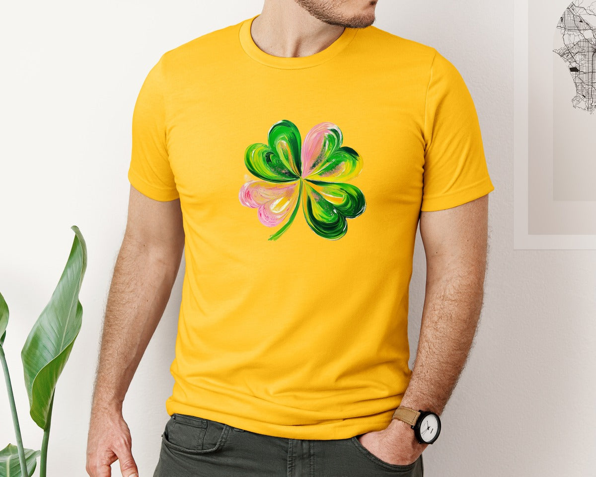 brand:Bella Canvas|color:Gold|Brushstroke Shamrock Graphic T-Shirt
