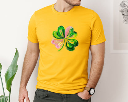brand:Bella Canvas|color:Gold|Brushstroke Shamrock Graphic T-Shirt