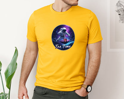 brand:Bella Canvas|color:Gold|Astronaut Tea Time In Space T Shirt Graphic T-Shirt