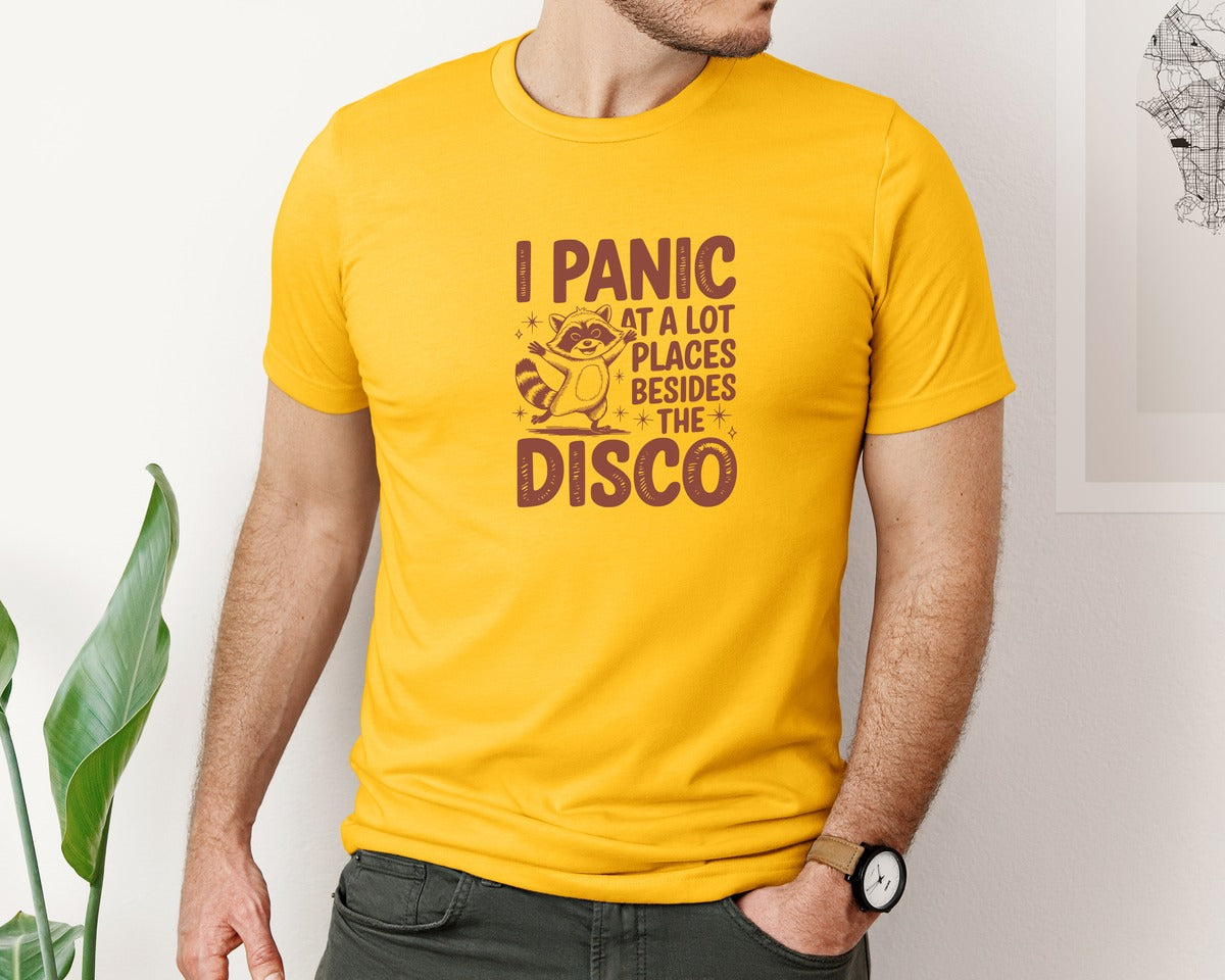 brand:Bella Canvas|color:Gold|I Panic At Lot Places Besides The Disco 2 Graphic T-Shirt