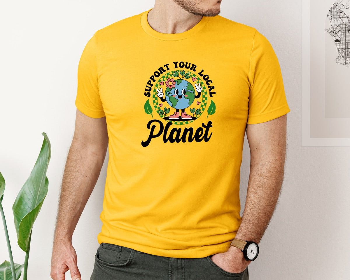 brand:Bella Canvas|color:Gold|Earth Day Support Your Local Planet 2 Graphic T-Shirt