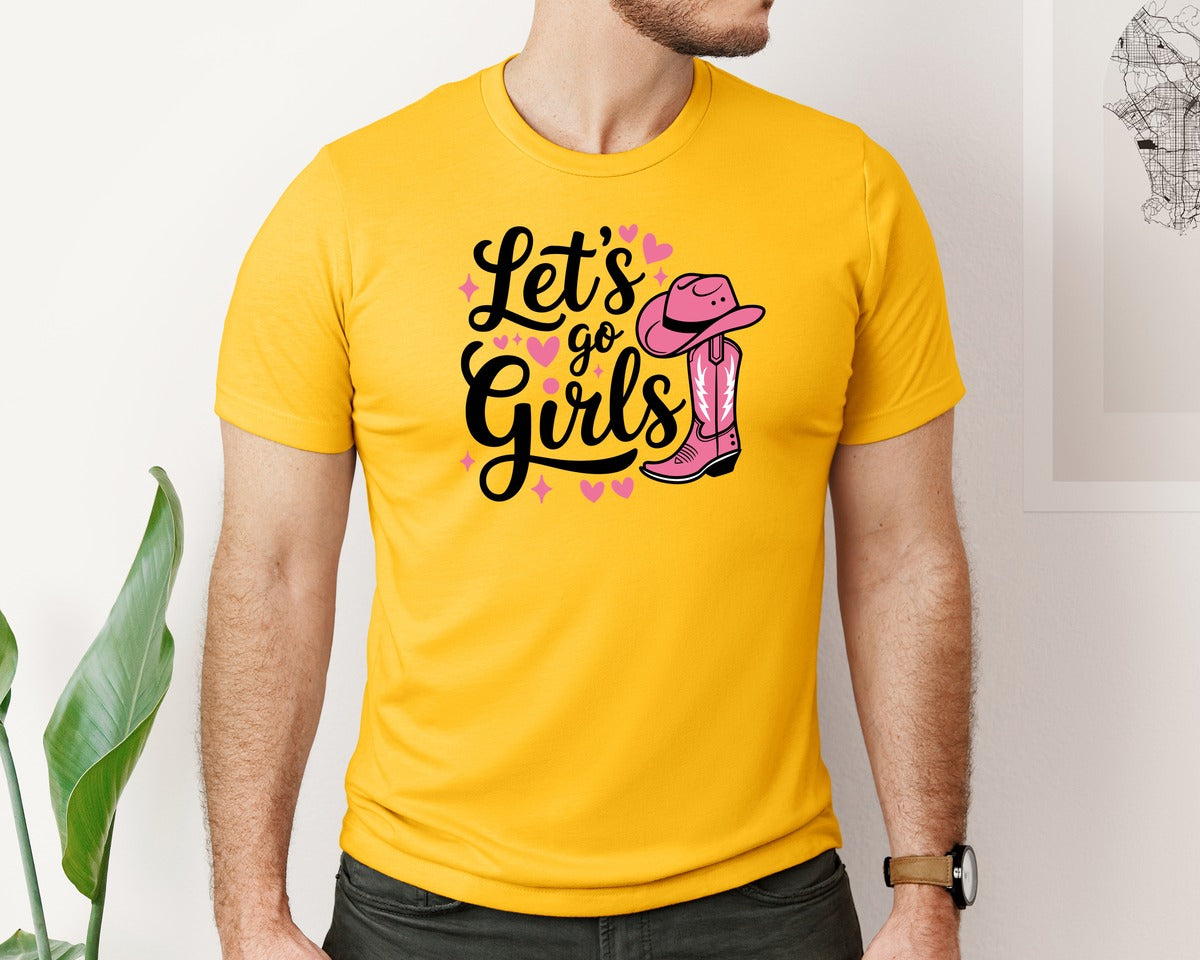 brand:Bella Canvas|color:Gold|Lets Go Girls Western Cowgirl Graphic T-Shirt