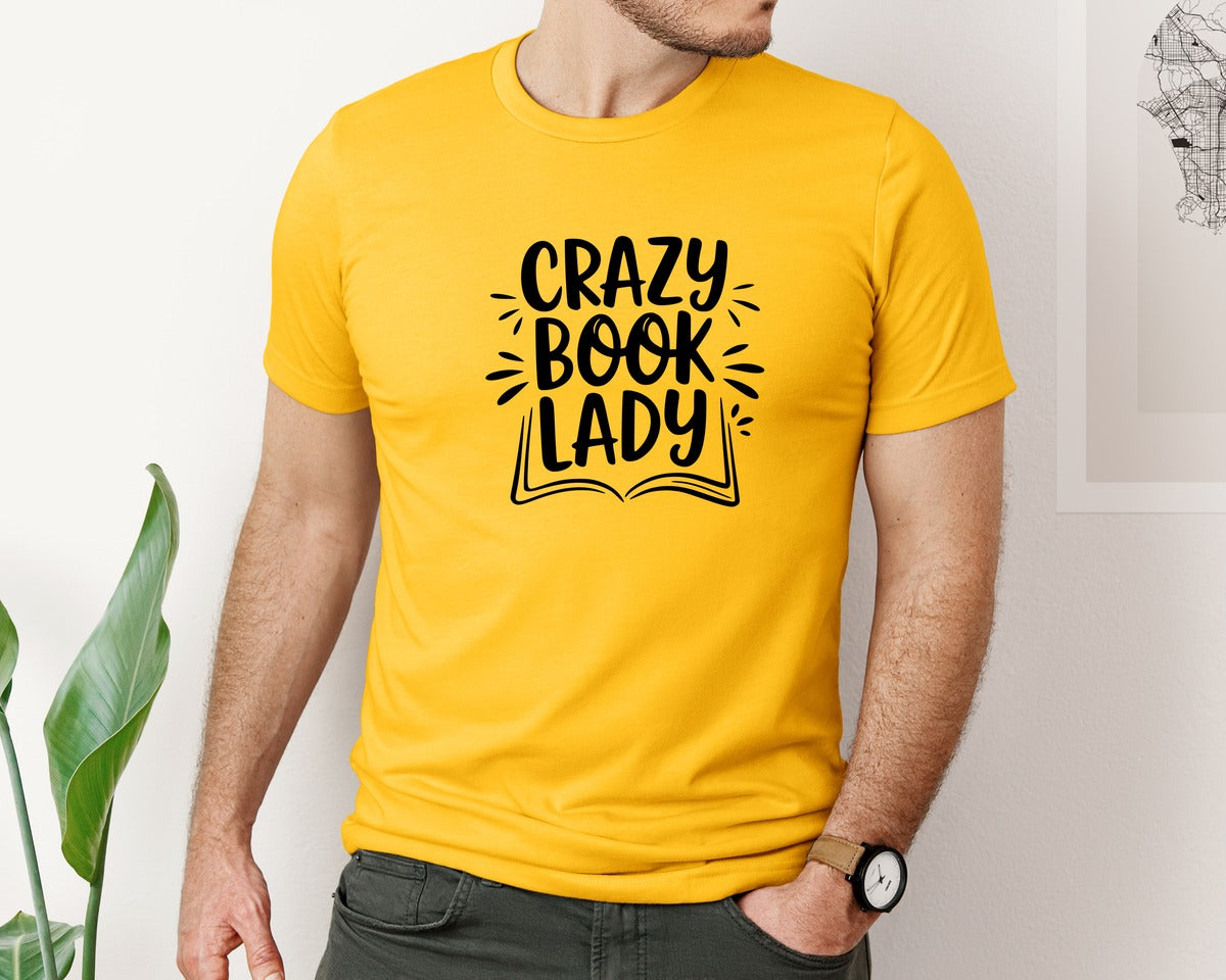 brand:Bella Canvas|color:Gold|Crazy Book Lady T Shirt Design 4 Graphic T-Shirt