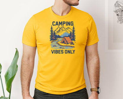 brand:Bella Canvas|color:Gold|Camping Vibes Only Outdoor Adventure Tee Graphic T-Shirt