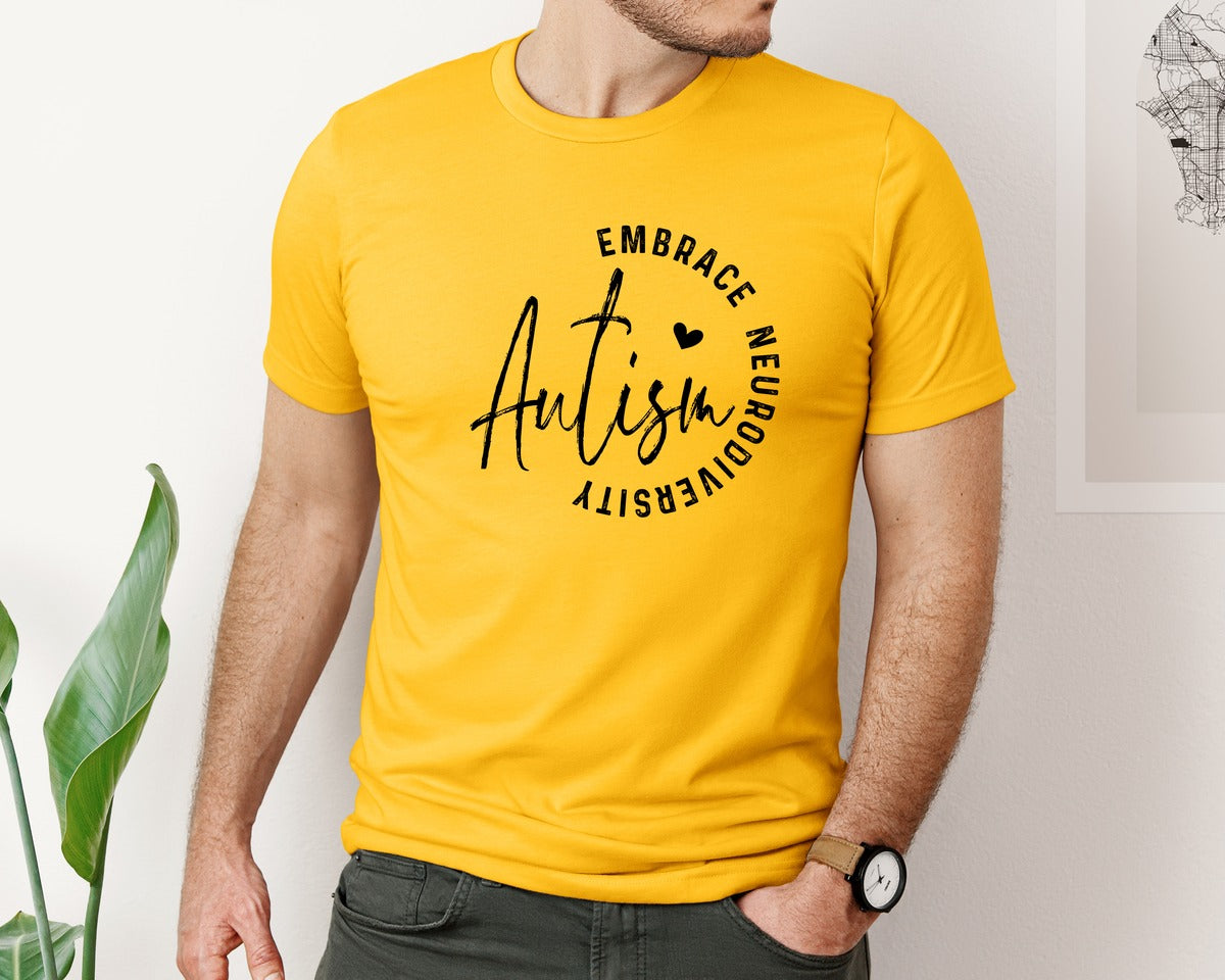 brand:Bella Canvas|color:Gold|Embrace Neurodiversity Autism Graphic T-Shirt