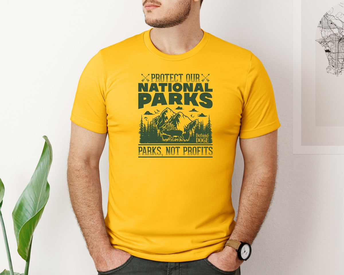 brand:Bella Canvas|color:Gold|Protect Our National Parks Defund Doge 2 Graphic T-Shirt