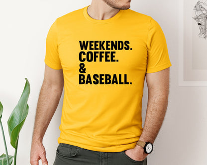 brand:Bella Canvas|color:Gold|Weekends Coffee Baseball Tshirt Design Graphic T-Shirt