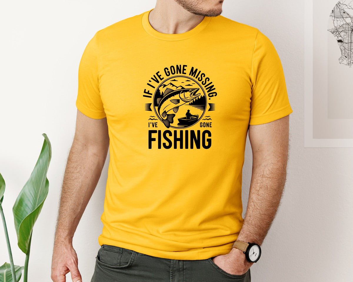brand:Bella Canvas|color:Gold|If Ive Gone Missing Ive Gone Fishing T Graphic T-Shirt