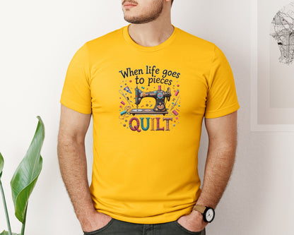 brand:Bella Canvas|color:Gold|Quilting When Life Goes To Pieces Graphic T-Shirt