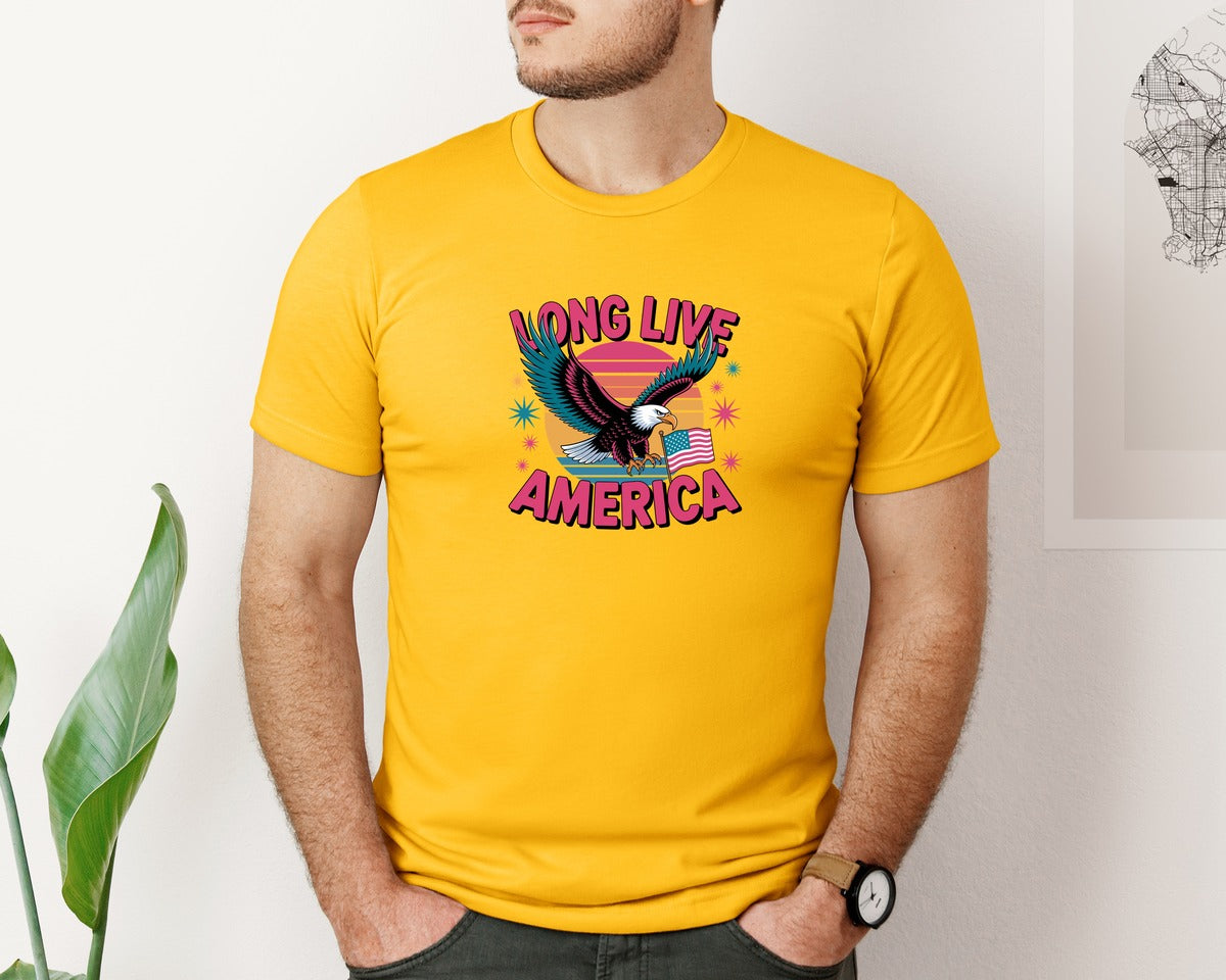 brand:Bella Canvas|color:Gold|Long Live America Graphic T-Shirt