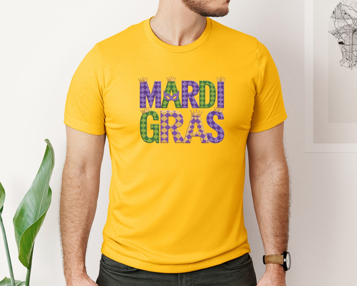 brand:Bella Canvas|color:Gold|Mardi Gras Festive Des Graphic T-Shirt