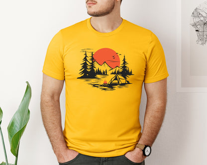 brand:Bella Canvas|color:Gold|Sunset Camping Adventure T Shirt Design 9 Graphic T-Shirt