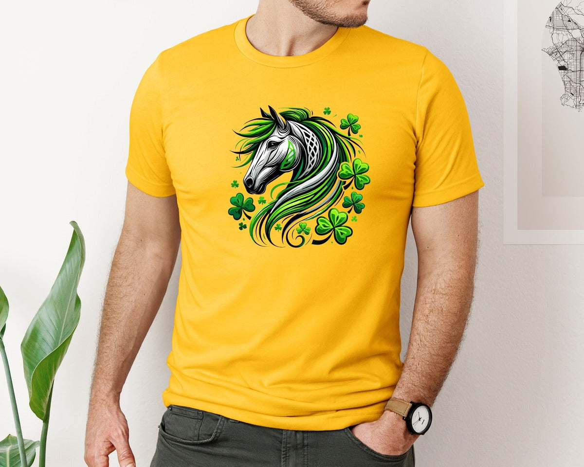 brand:Bella Canvas|color:Gold|St Patricks Day Horse Lucky Graphic T-Shirt