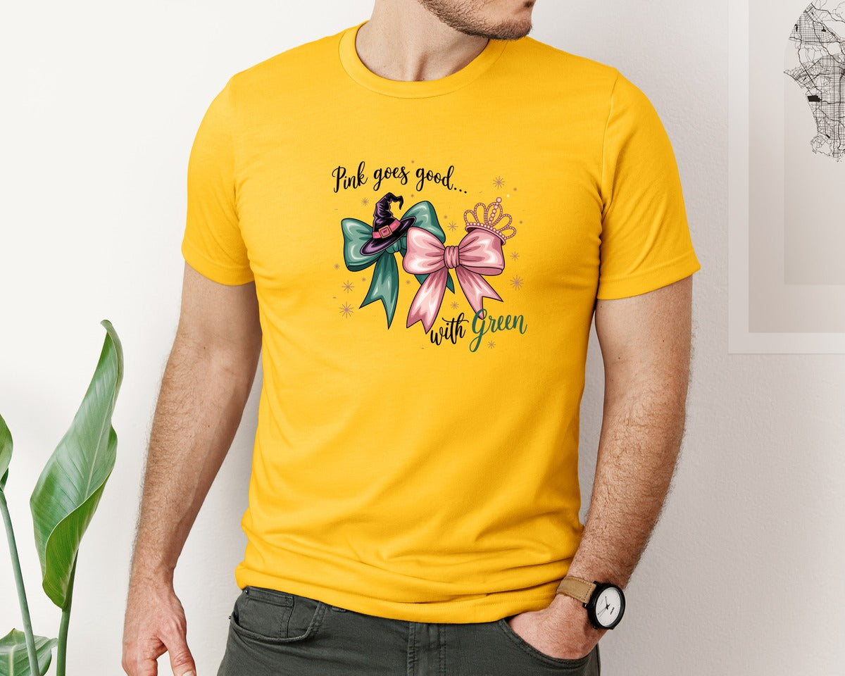 brand:Bella Canvas|color:Gold|Pink Goes Good With Green 4 Graphic T-Shirt