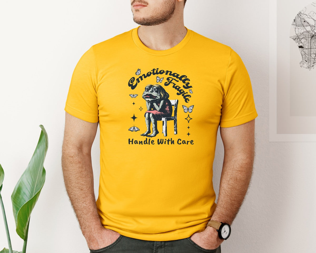 brand:Bella Canvas|color:Gold|Frog Woman With Tears Emotionally Shirt Graphic T-Shirt