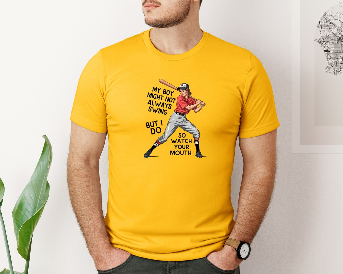 brand:Bella Canvas|color:Gold|Baseball Mom Funny Softball 3 Graphic T-Shirt