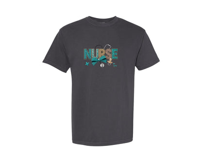 brand:Comfort Colors|color:Graphite|Nurse Life Rhinestone Diamond Graphic T-Shirt