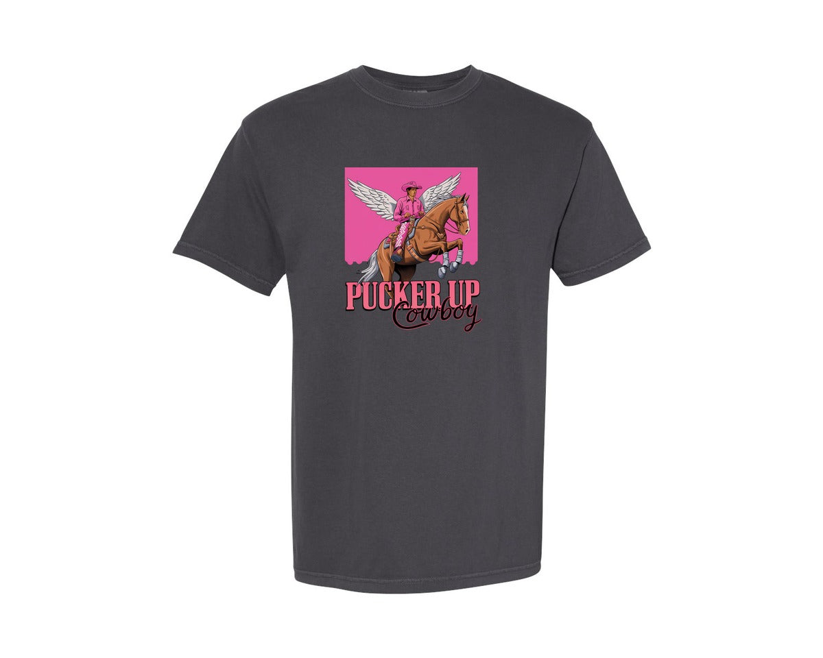 brand:Comfort Colors|color:Graphite|Pucker Up Cowboy Bold Valentine Graphic T-Shirt