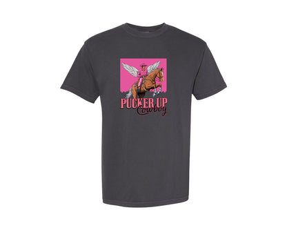brand:Comfort Colors|color:Graphite|Pucker Up Cowboy Bold Valentine Graphic T-Shirt