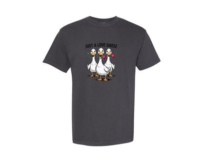 brand:Comfort Colors|color:Graphite|Funny Valentine Just A Love Goose Graphic T-Shirt