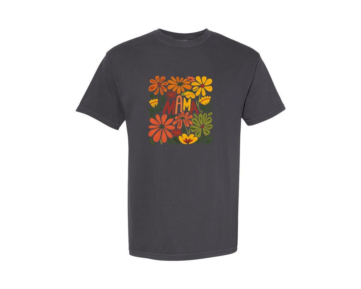 brand:Comfort Colors|color:Graphite|Retro Floral Mama Boho Mothers Day 3 Graphic T-Shirt