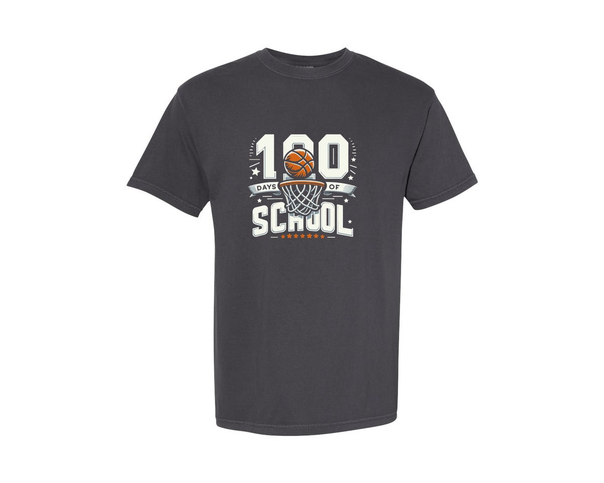 brand:Comfort Colors|color:Graphite|100Th Day Of School Basketball 100 Graphic T-Shirt