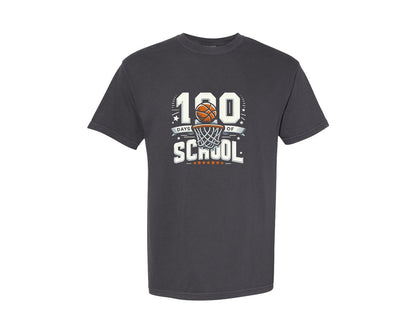 brand:Comfort Colors|color:Graphite|100Th Day Of School Basketball 100 Graphic T-Shirt