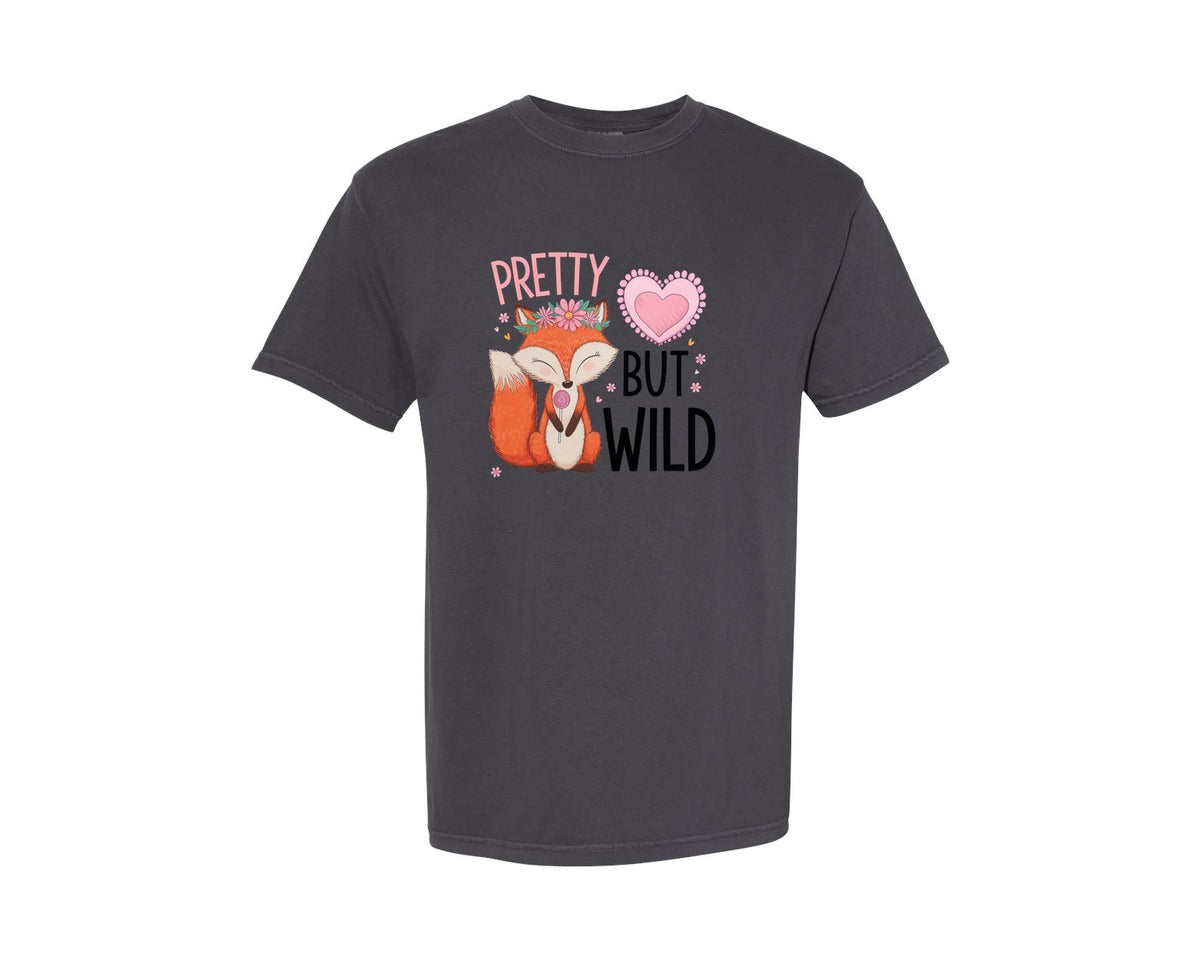 brand:Comfort Colors|color:Graphite|Baby Fox Pretty But Wild Kids Graphic T-Shirt
