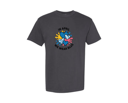 brand:Comfort Colors|color:Graphite|In April We Wear Blue Shirt Graphic T-Shirt