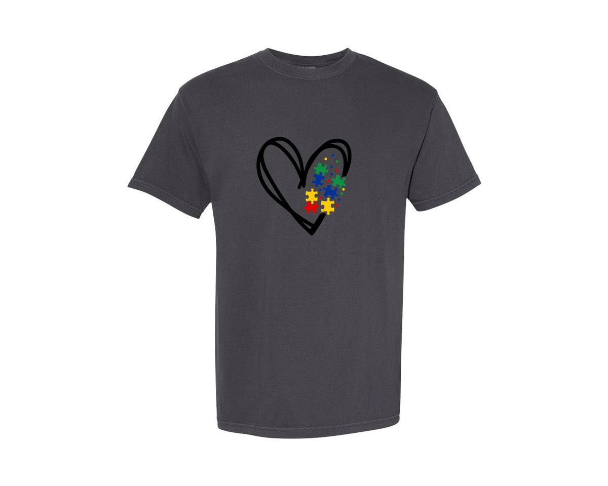 brand:Comfort Colors|color:Graphite|Autism Heart Autism Puzzle Graphic T-Shirt