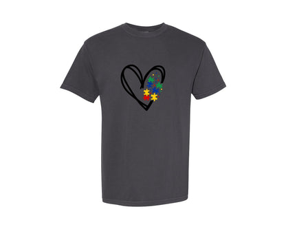 brand:Comfort Colors|color:Graphite|Autism Heart Autism Puzzle Graphic T-Shirt